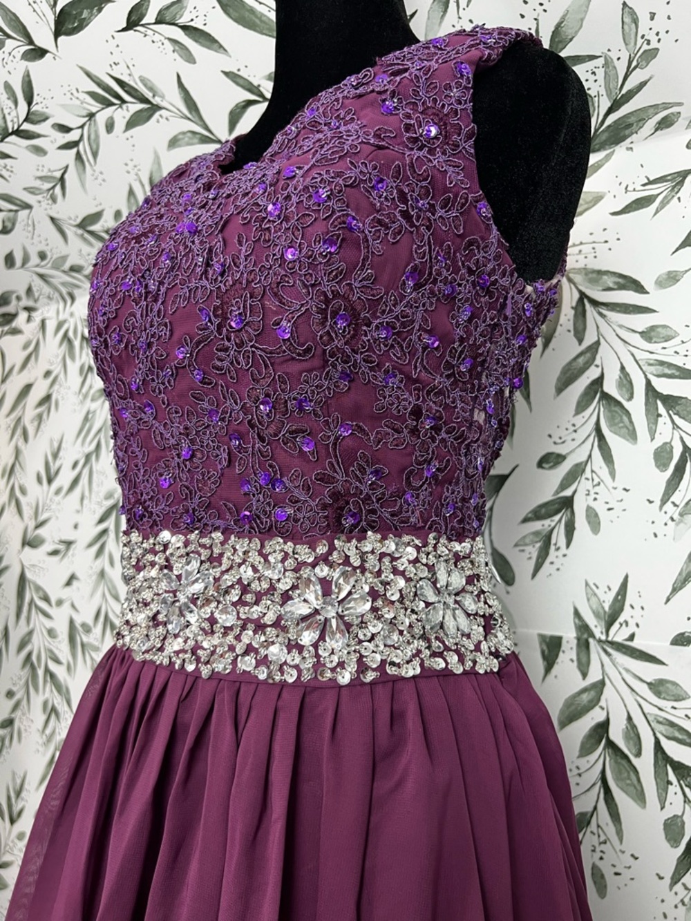 Beaded Rhinestone Chiffon Prom Maxi Purple Sz XS Formal Gown Floor-length NWT #E - Picture 9 of 17